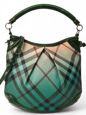 BURBERRY NOVACHECK GREEN HOBO BAG